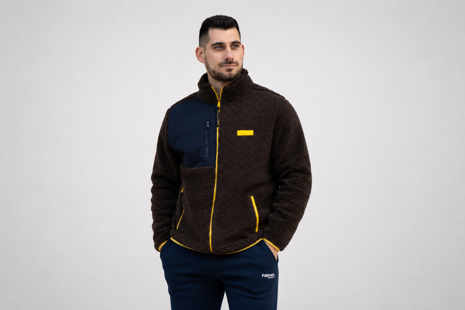 Felpa con zip da uomo in tessuto Teddy - PATM15