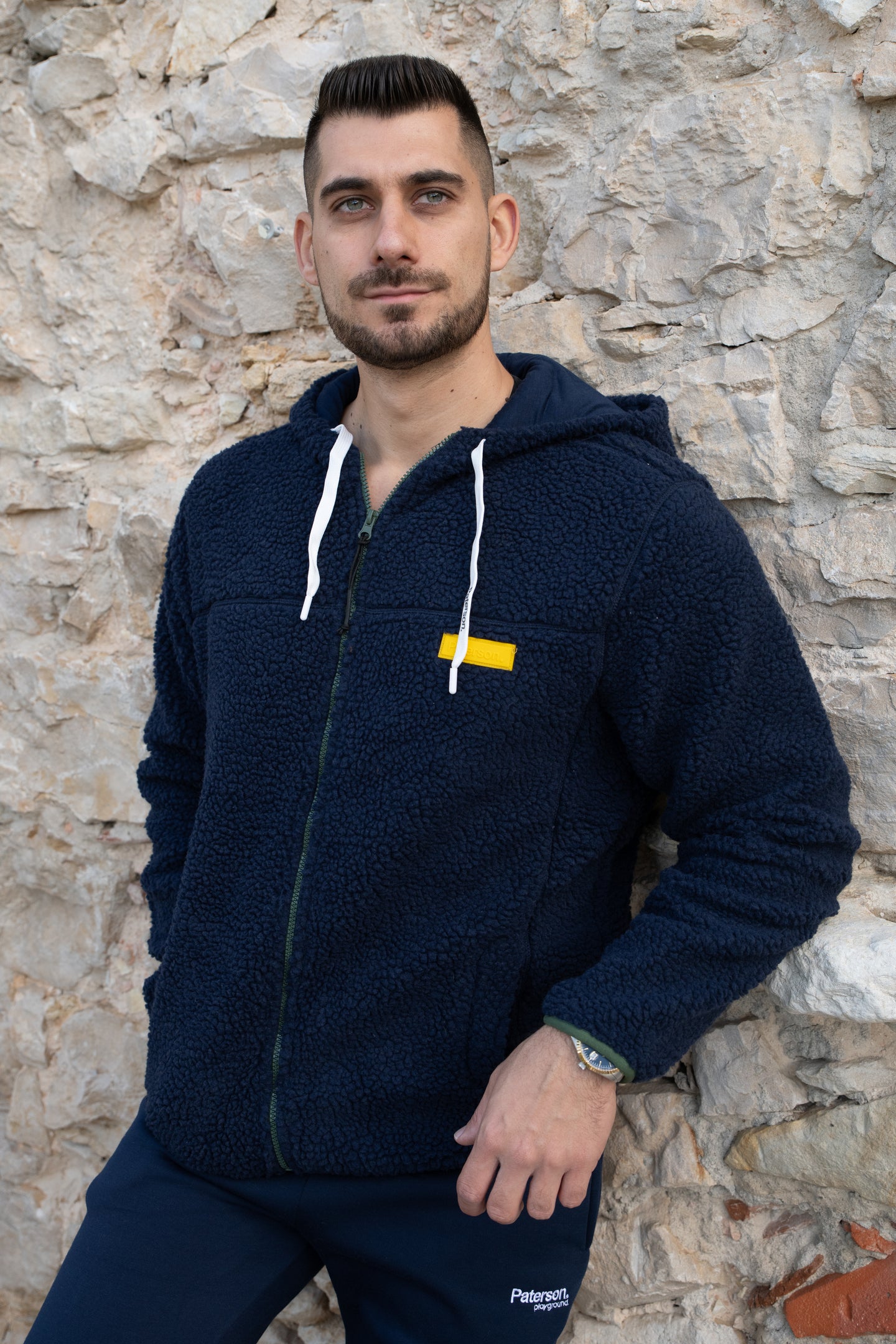 Felpa con zip e cappuccio da uomo in tessuto Teddy - PATM13