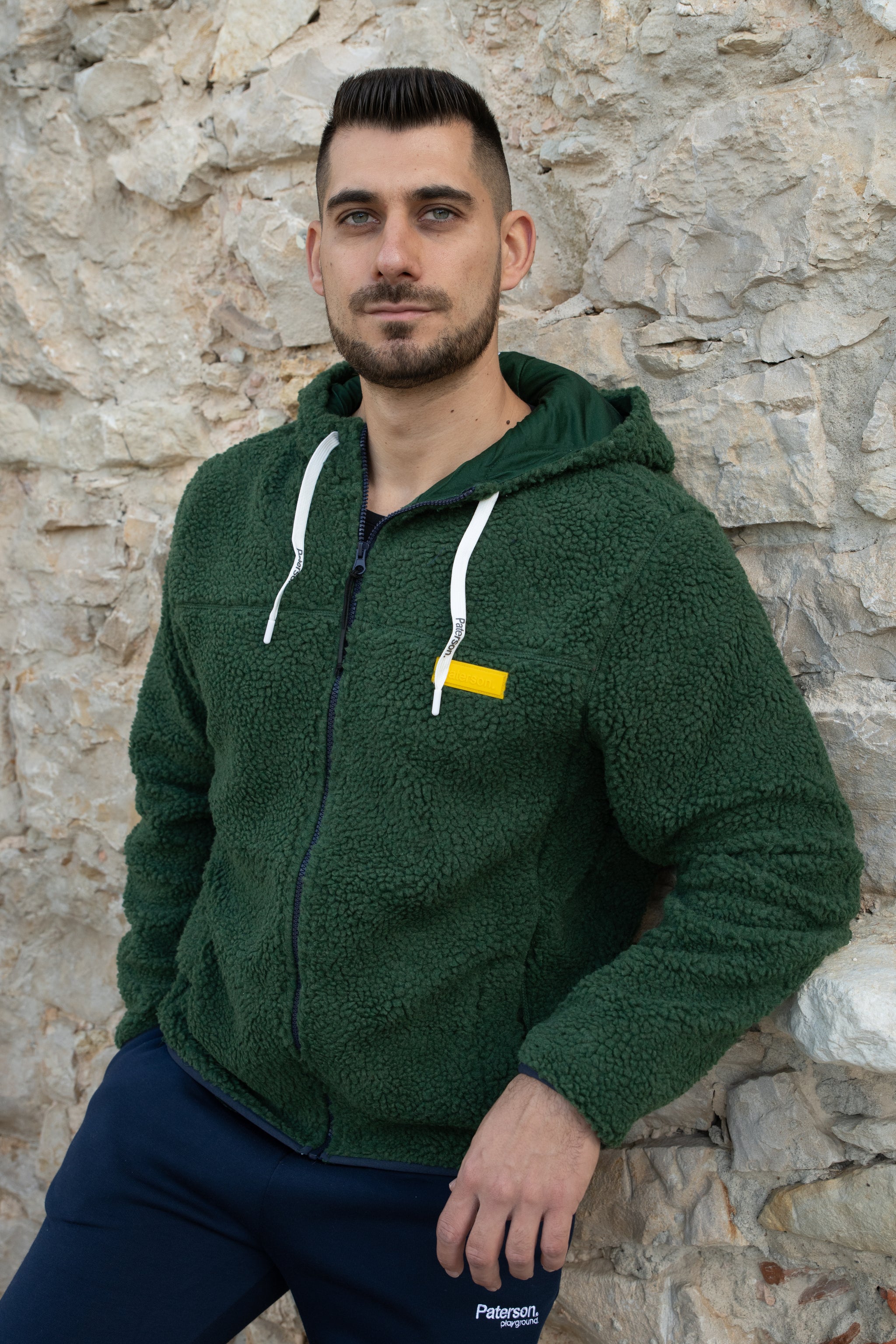 Felpa con zip e cappuccio da uomo in tessuto Teddy - PATM13