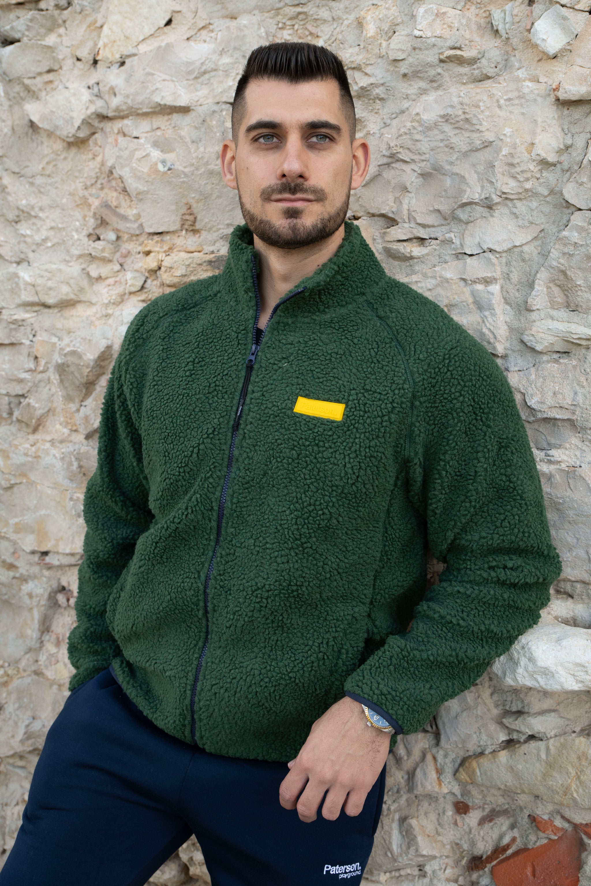 Felpa con zip da uomo in tessuto Teddy - PATM14