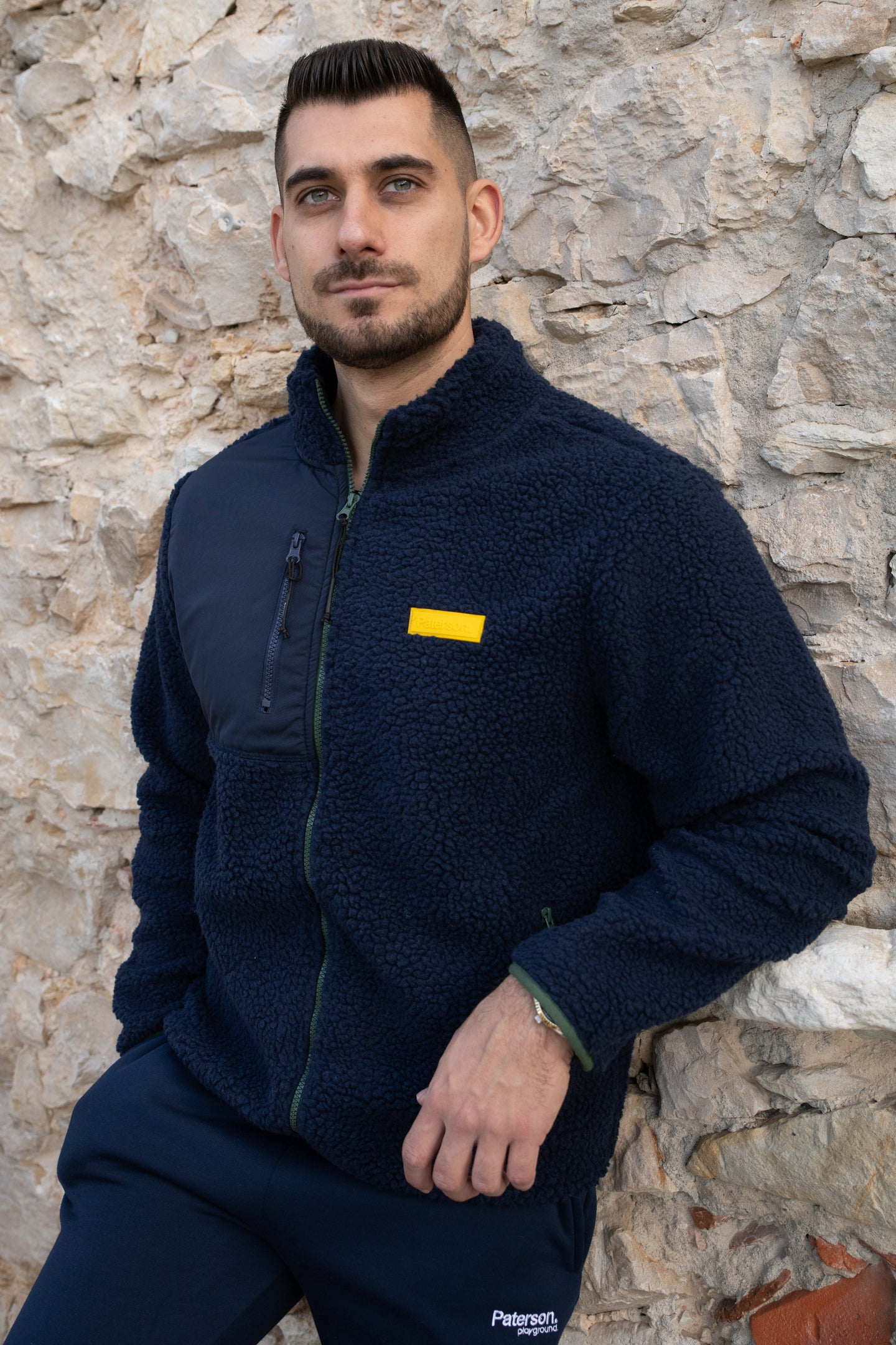 Felpa con zip da uomo in tessuto Teddy - PATM15